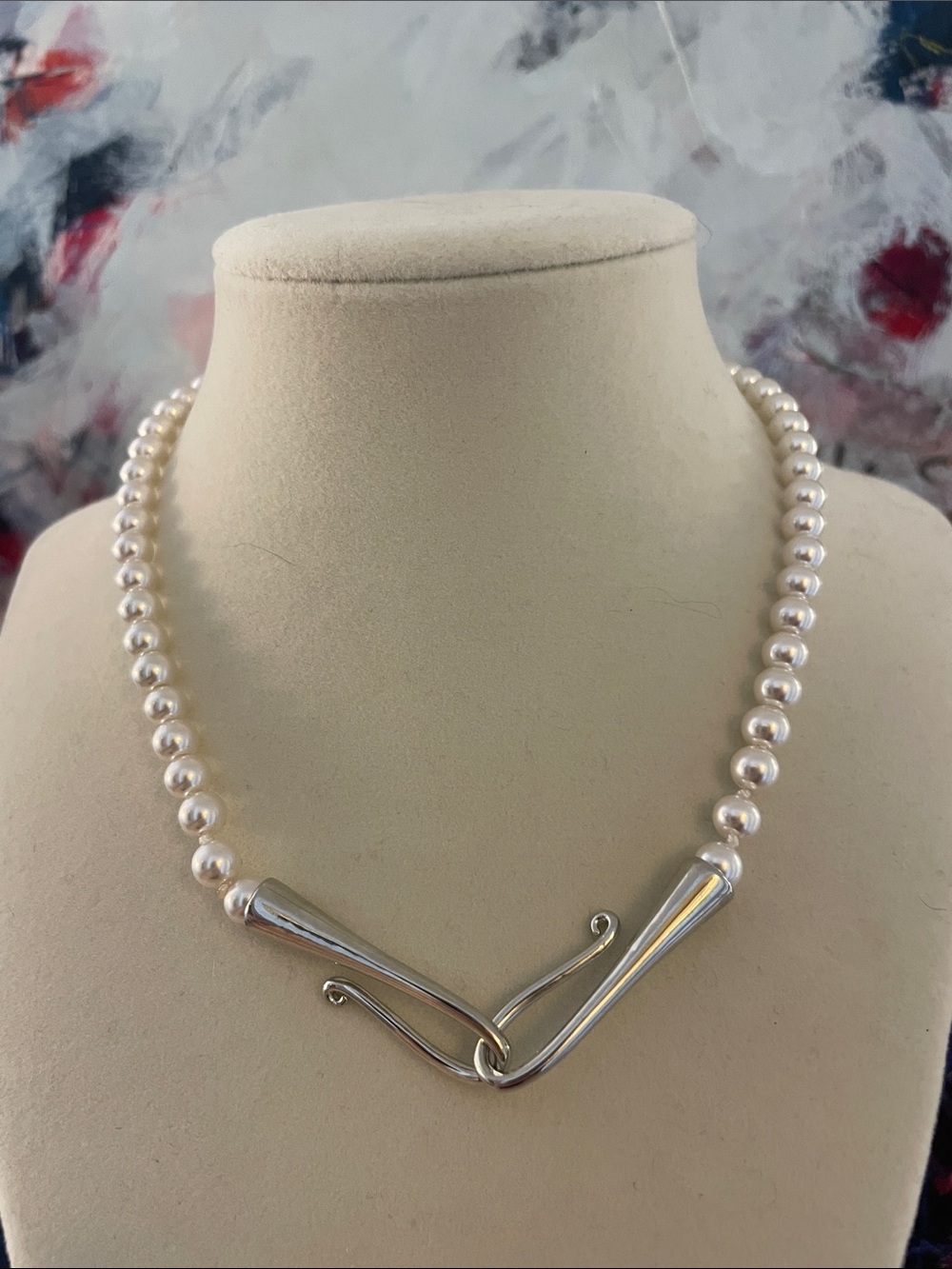 Faux Pearl Necklace with Silver Tassel Accent - White Pearls